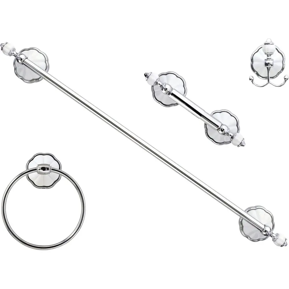

Four Piece Bathroom Accessories Set, Includes 24” Towel Bar, Robe Hook, Towel Ring, and Toilet Paper Holder – White Porcelain &