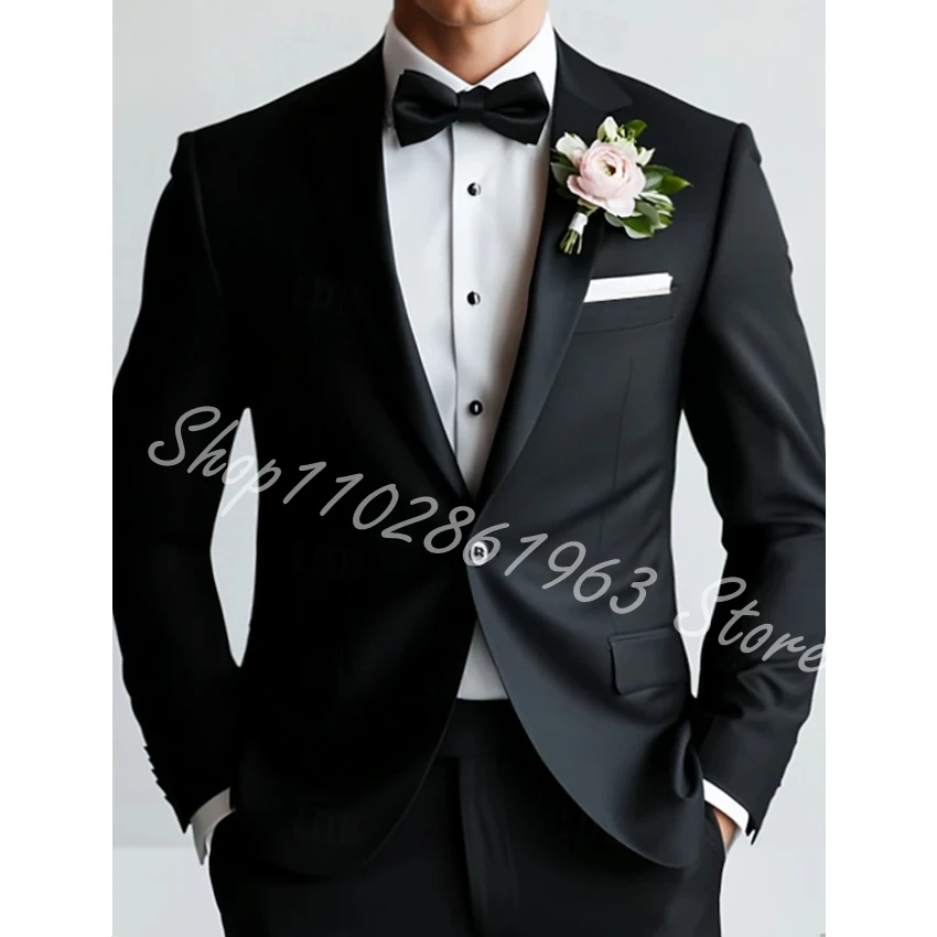 Men's Wedding Suits Black Formal Tuxedos Fashion 2 Piece Single Breasted Business Suits Male Jacket Pants Costume Homme Mariage