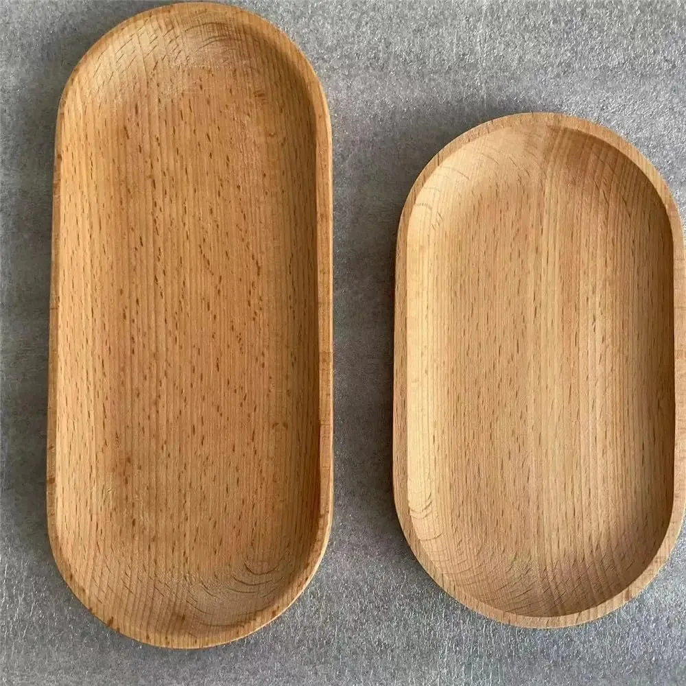 Mini Serving Tray for Jewellery Key Coin Oval Wood Natural Dessert Cup Tray Small Wooden Cheese Plate Tableware Decorative Tray