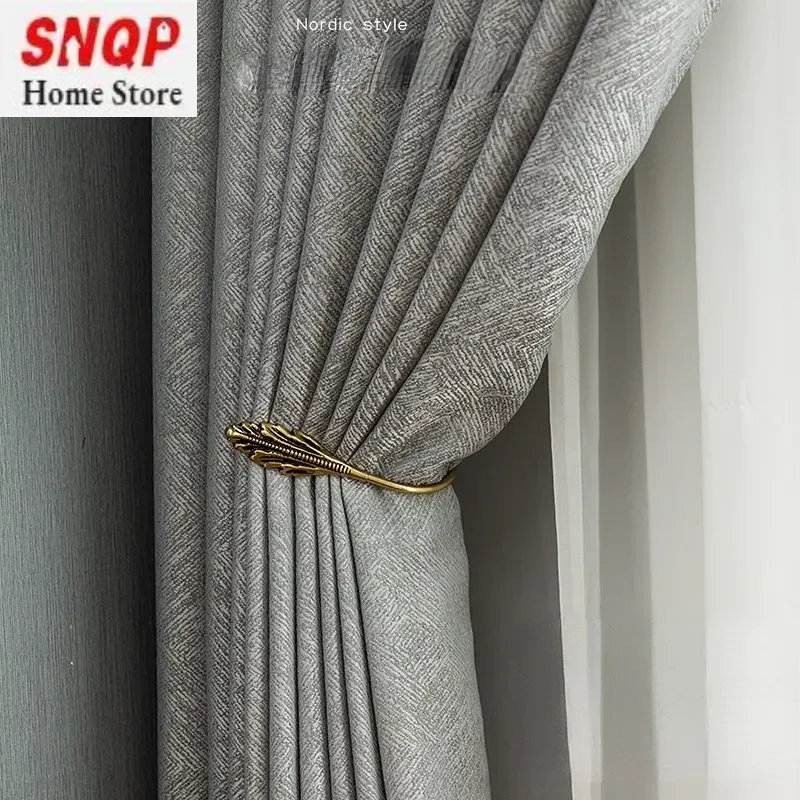 

Modern Fashion Blackout Luxury Curtains for Living Room Bedroom Solid Color Dark Flower High Precision Custom Gray Decoration