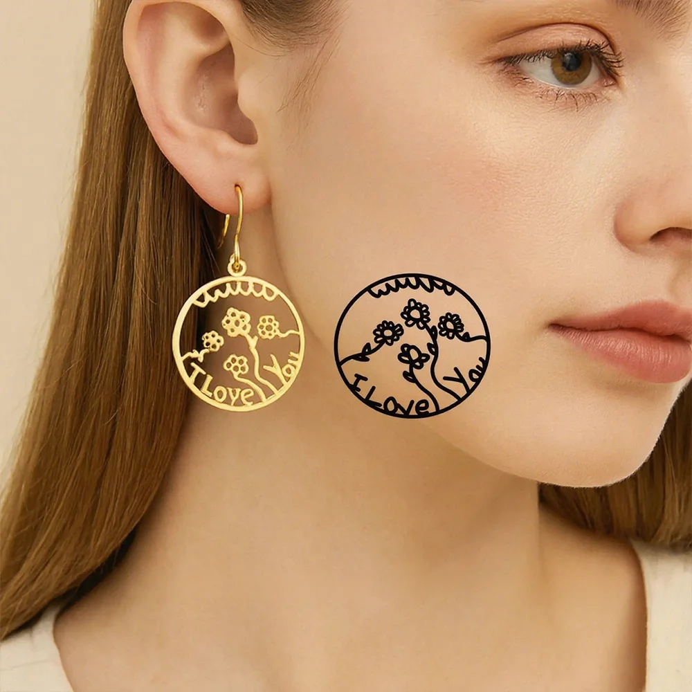 Custom Drawing Earrings Personalized Line Art Earring Made From Your Handwritten Artwork Kids Art Logo Mother's Day Jewelry Gift