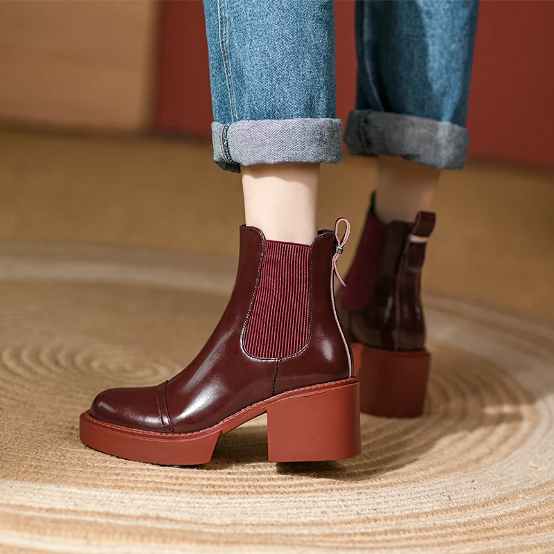 TULING JUN 2023 New Autumn Winter Elastic Band Women's Boots Rounded Toe High Heels Comfort Retro Classic Shoes For Women L