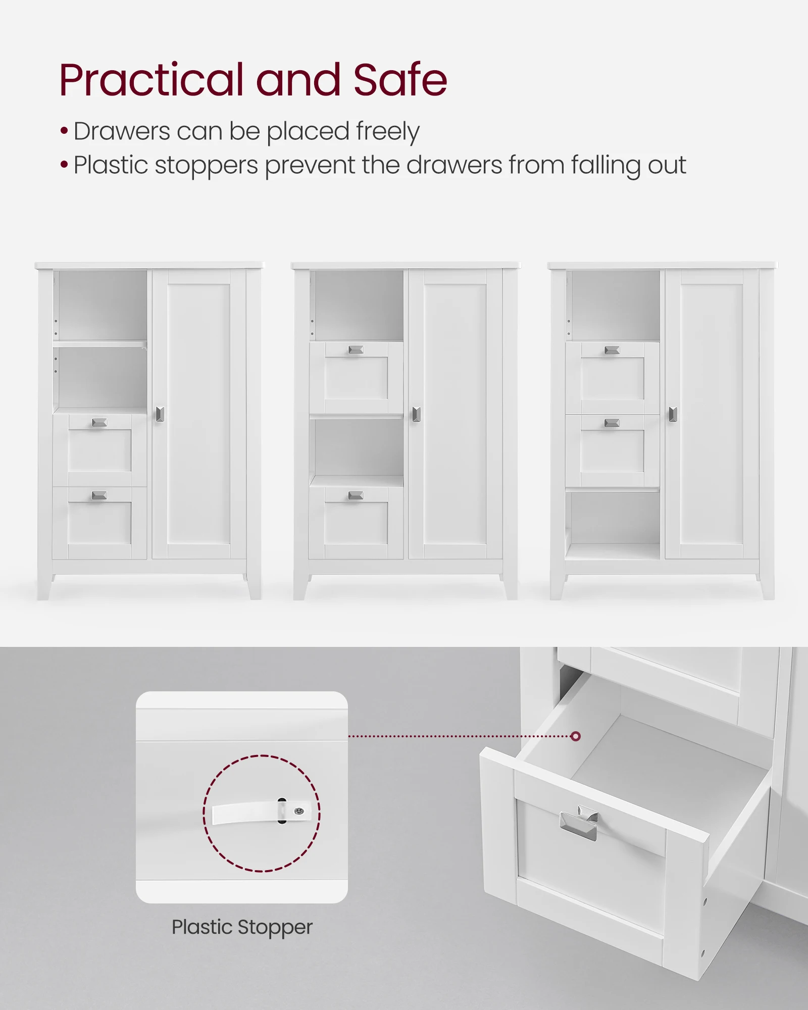 VASAGLE-armario de almacenamiento para suelo de baño, mueble de cocina independiente, con compartimento abierto, 2 cajones