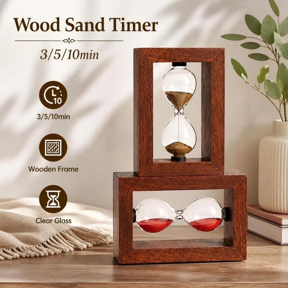 Countdown 3/5/10min Wood Sand Timer Wooden Frame Clear Glass Sand Clock Carved Vintage Hourglass Sandglass Child Birthday Gift