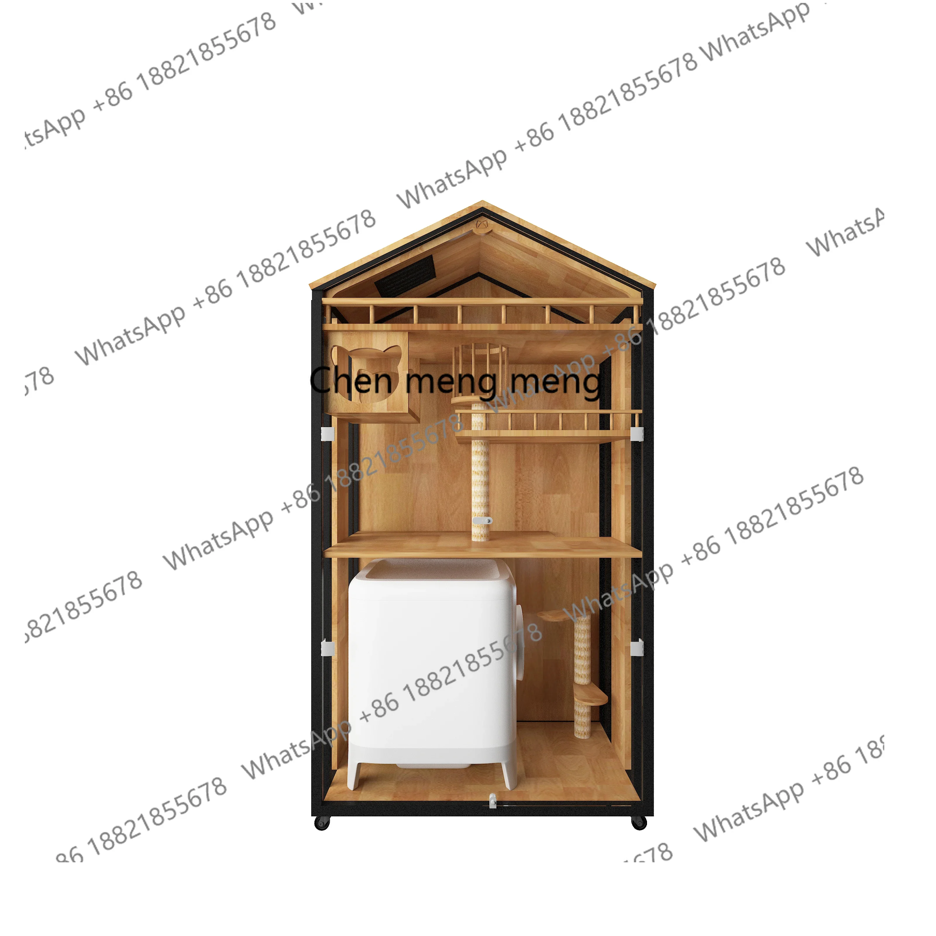 X188 Cat villa large space with toilet integrated can put automatic cat litter box solid wood household cat house