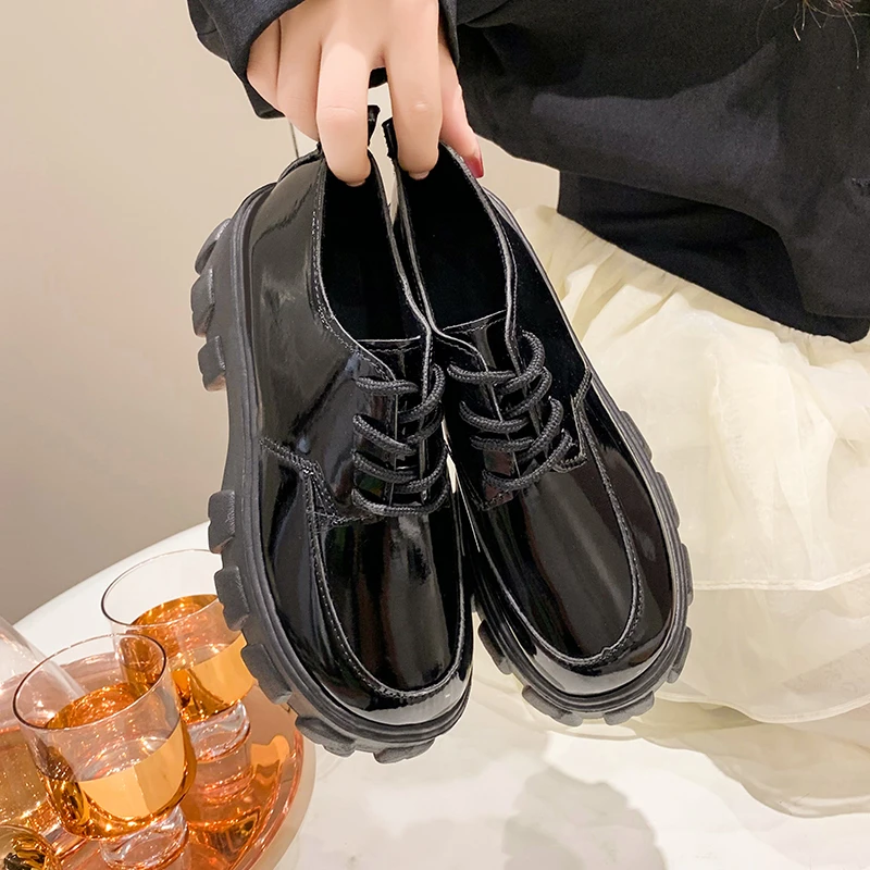 Women's shoes 2023 spring and autumn British style punk platform shoes slip-on loafers fashion small leather shoes women