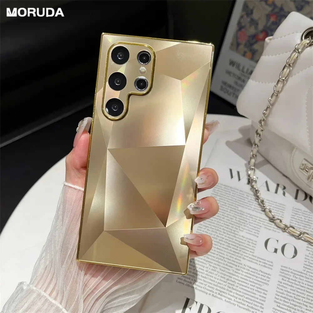 3D Diamond Pattern Matte Plating Cover For Samsung Galaxy S24 S23 Ultra S22 Plus A53 A54 A55 A34 A23 Hard Shockroof Luxury Case