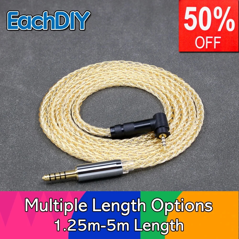 8 Core 99% 7n Pure Silver 24k Gold Plated Earphone Cable For Fostex T50RP 50TH Anniversary RP Stereo Headphone LN008487
