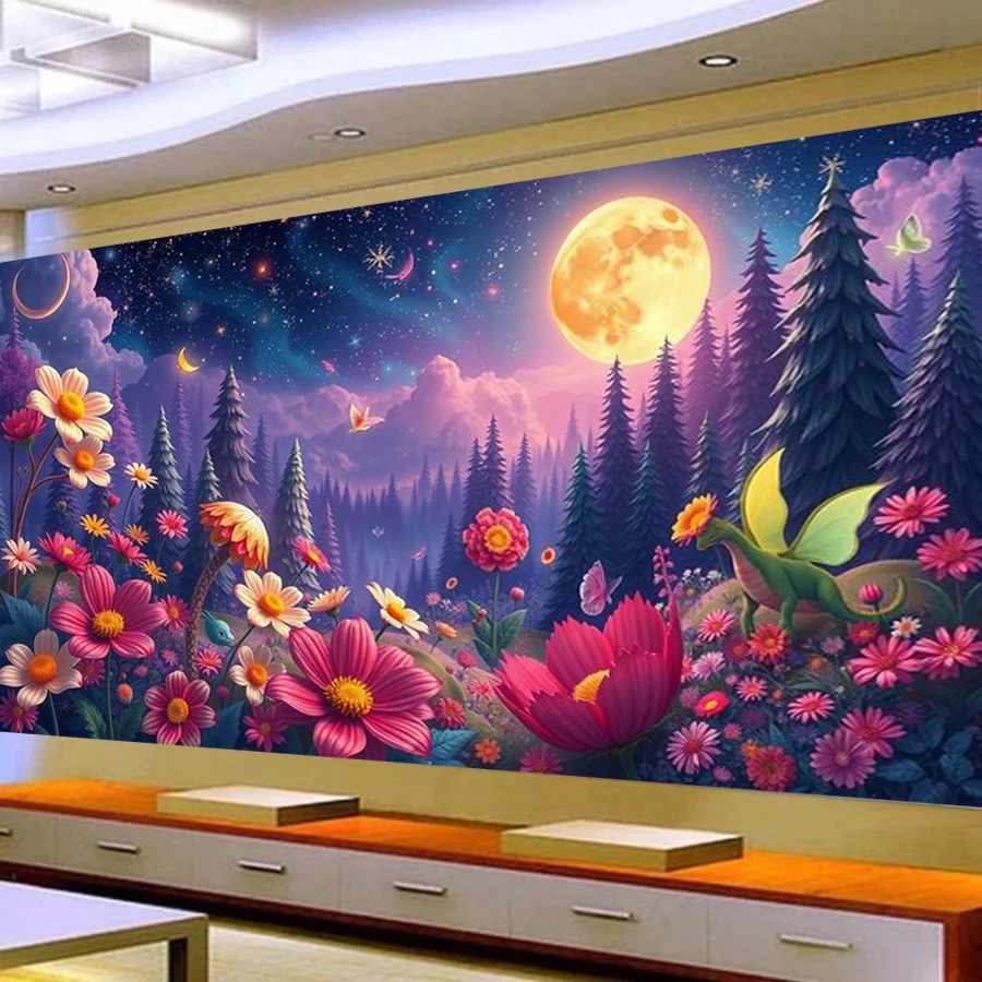 

Луна пейзаж цветок большой размер Diy алмазная живопись Новое поступление пейзаж озеро полная мозаика вышивка фотографии 200x100 см