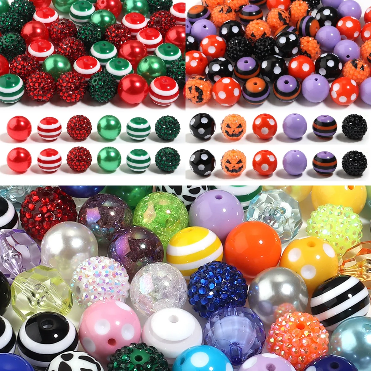 Lote de 12 cuentas acrílicas redondas de 20 mm para Halloween y Navidad, cuentas espaciadoras sueltas multicolores para hacer pulseras, collares y joyería