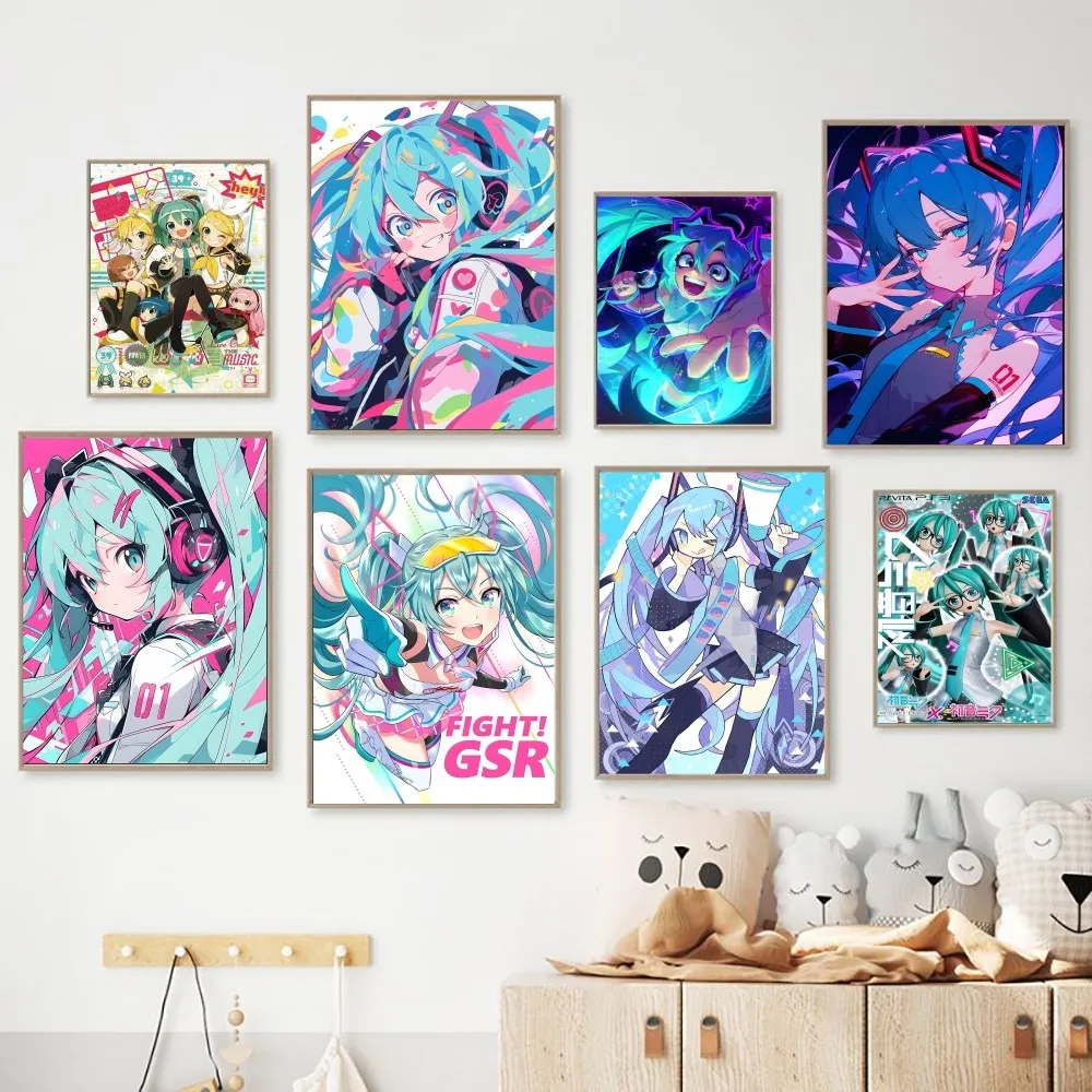 Póster de Anime h-hatsunes m-miku sin marco, Papel Kraft Club Bar, póster Vintage, arte de pared, pintura, dormitorio, pegatinas de estudio