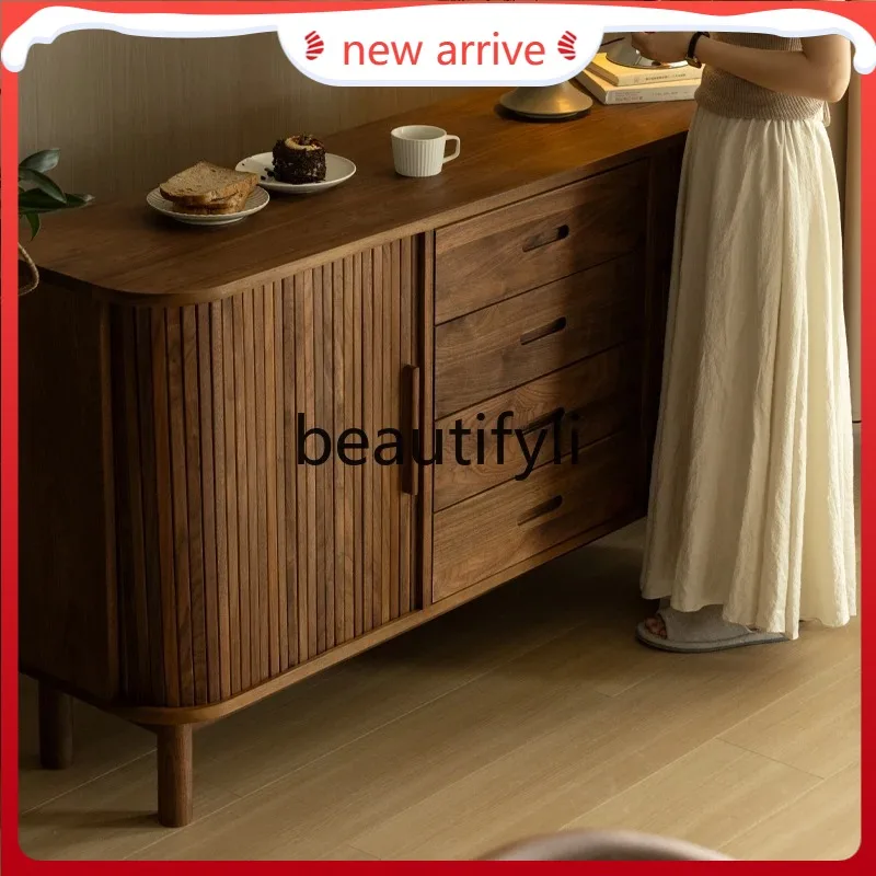 

D2520 Nordic Japanese-style solid wood dining side cabinet, black walnut tea cabinet, household living room storage against the