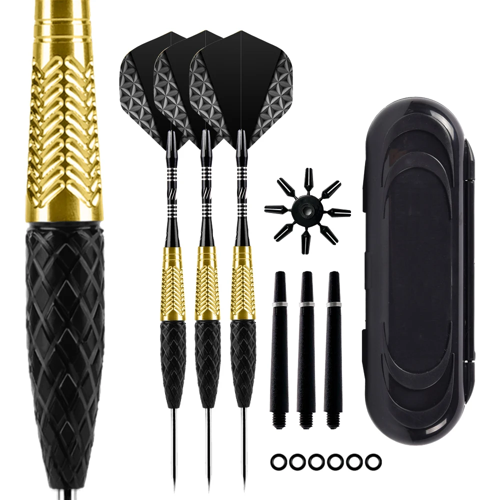 3 Pcs Professional Dart Set 22g Metal Tip Precision Engraved Brass Barrel with Extra Nylon Shaft Protector Dart Case