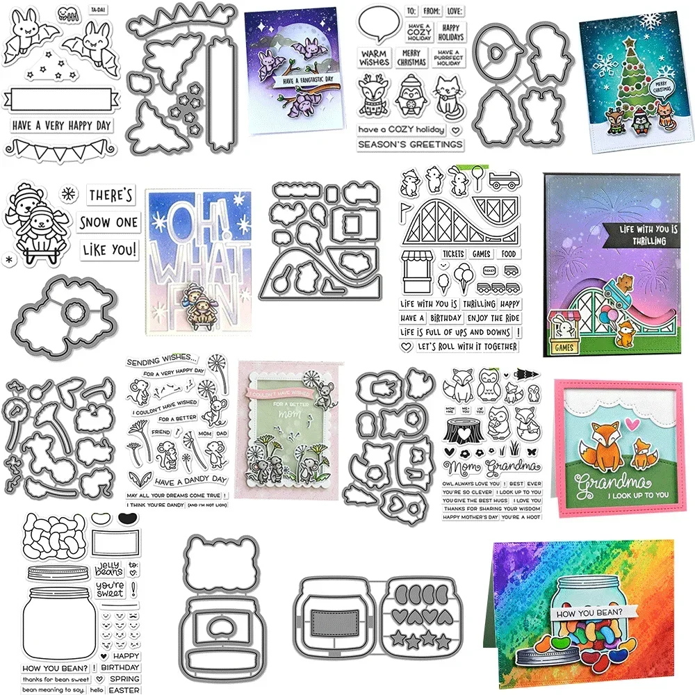 【セール中】2個/セット ハロウィンまたはクリスマスシリーズ クリアスタンプとメタルカッティングダイ DIYクラフト、カード作成、スクラップブッキングデコレーション用