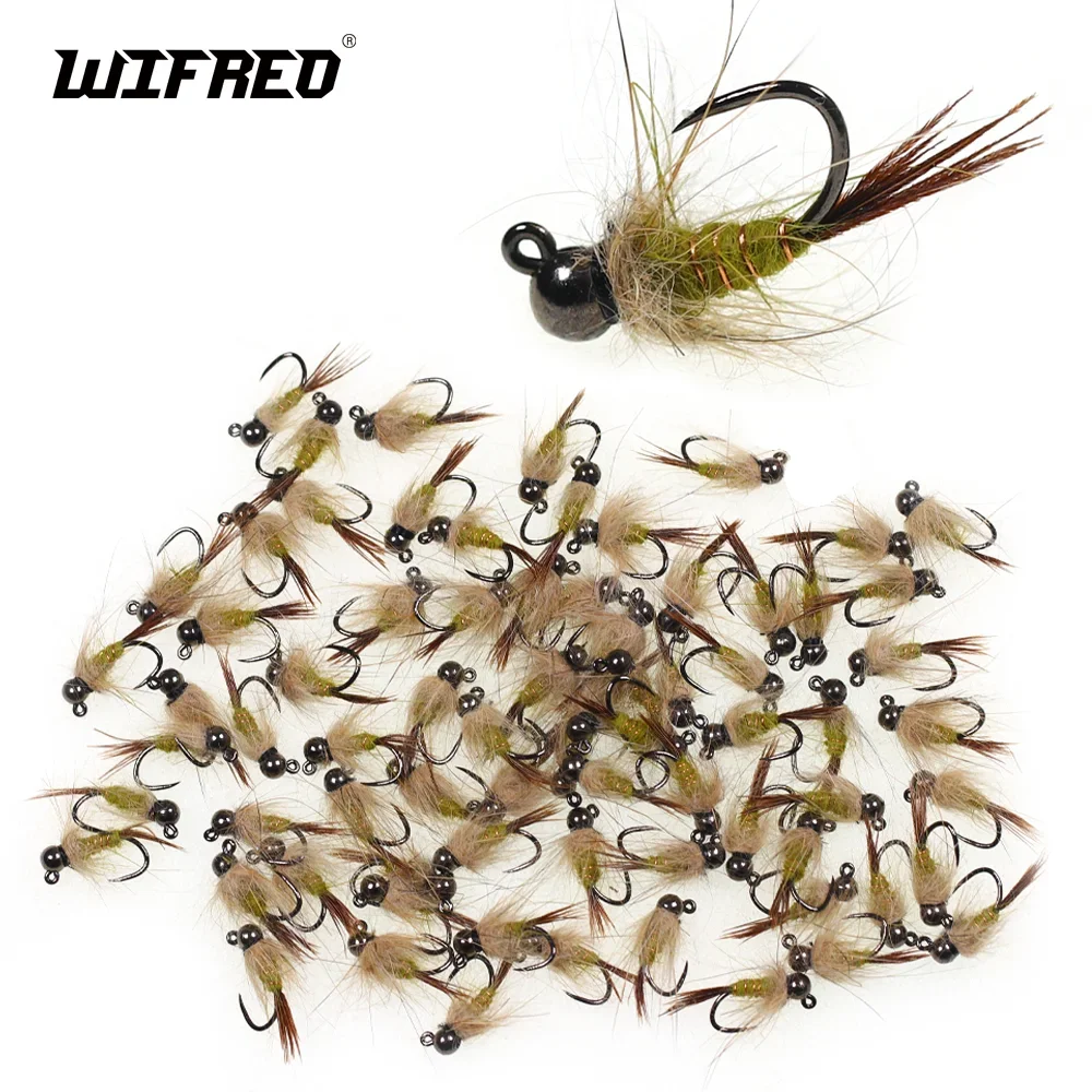 Wifreo 4pcs Tungsten Beadhead Hare\'s Ear Jig Nymph Fly Fast Sinking Wet Euro Nymph Fly Trout Fishing Lures Baits Jig Hook #14