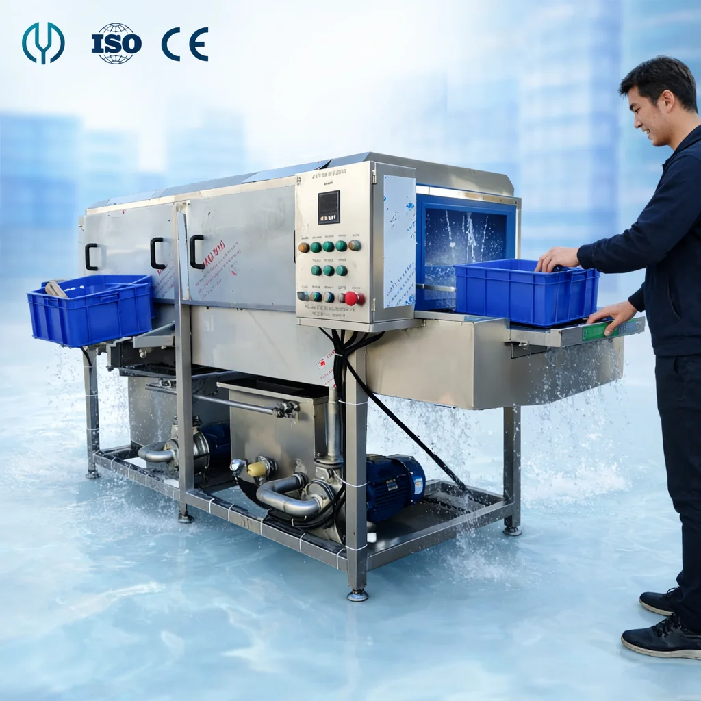 Plastic Basket Washing Machine with High-Pressure Spray for Food Processing Vegetable Basket Cleaning Tray Washing Machine