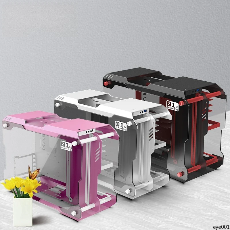 Mini White Gaming PC Case Full Aluminum Double-Sided Tempered Glass Handle Water-Cooling Support