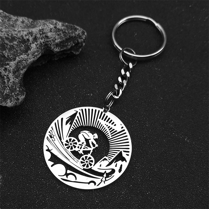 Fashion Bicycle Sports Bikers Hollow Pendant Key Chians For Women Men Stainless Steel Black Color Mountain Bike Key Ring Jewelry