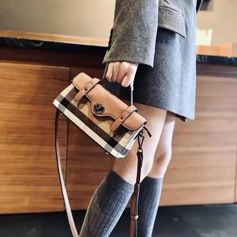 Cowhide Leather Women Bag Fashion Luxury Designer Canvas Purses And Handbags Retro Female Small Mini Crossbody Shoulder Bag Lock