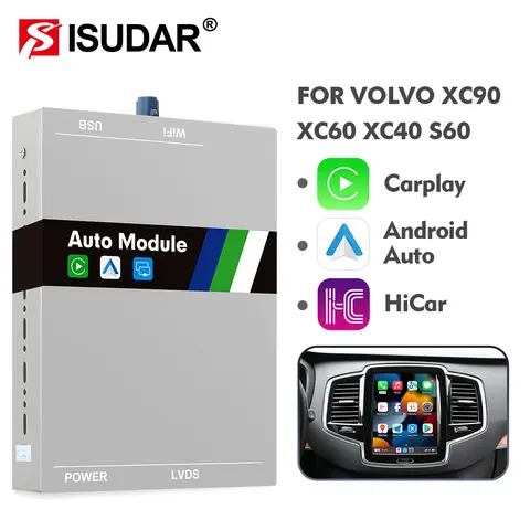 볼보 XC90/XC60/XC40/S90/S60 용 ISUDAR 무선 Carplay 전체 화면 Carplay AI 업그레이드 어댑터 USB Android Auto Hicar