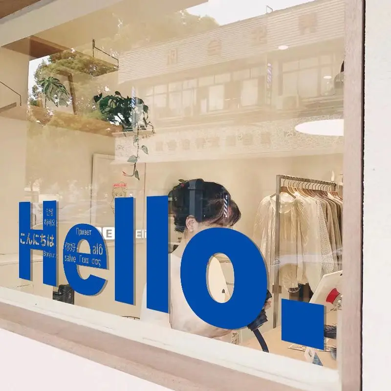 Hello Multilingual Language Wall Stickers Stores Restaurants Shopping Malls Hotel Cinemas Glass Display Windows Poster Decor