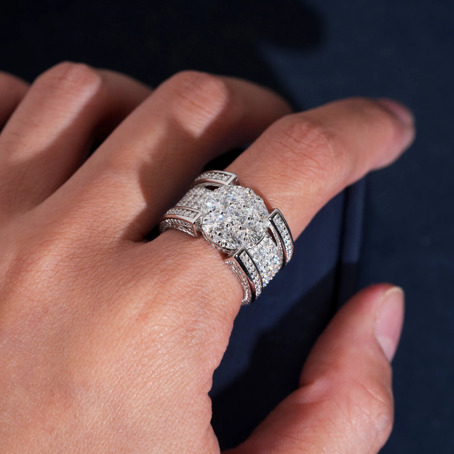 Blingminer Round VVS Moissanite Rings For Men Women S925 Silver Iced Out Finger Jewelry Pass Diamonds Tester GRA Free Shipping