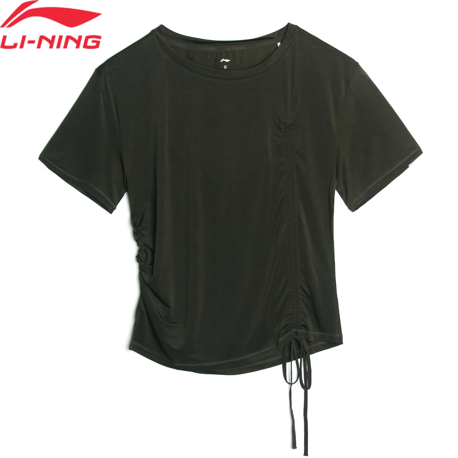 

Женская футболка для тренировок в тренажерном зале Li-Ning, 93% полиэстер, 7% эластан, удобный дизайн на шнурке, футболки для фитнеса с подкладкой, ATSV900