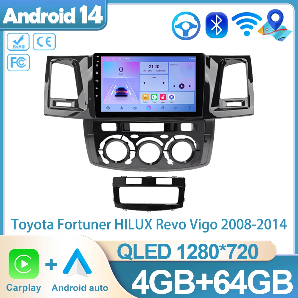 

Android 14 для Toyota Fortuner HILUX Revo Vigo 2008-2014 мультимедийный Головной блок Carplay видеоплеер Навигация стерео 2din DVD