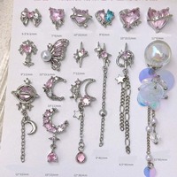 5pcs Pink Zircon Love Nail Art Charm 3D Alloy Star Moon Bow Metal Silver Nails Decorations DIY Simple Style Manicure Accessories