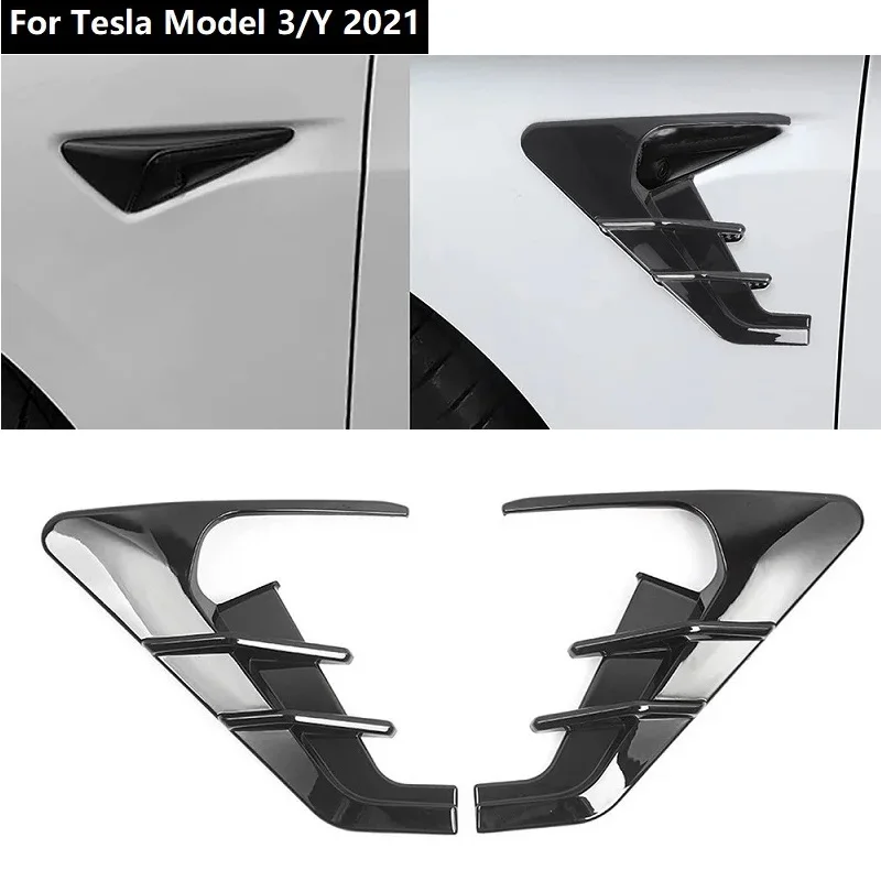 2PCS Car Camera Flanks Side Wing Panel Cover Spoiler Dust Cover Decoration Trim Car Styling for Tesla Model 3/Y 2021 ABS