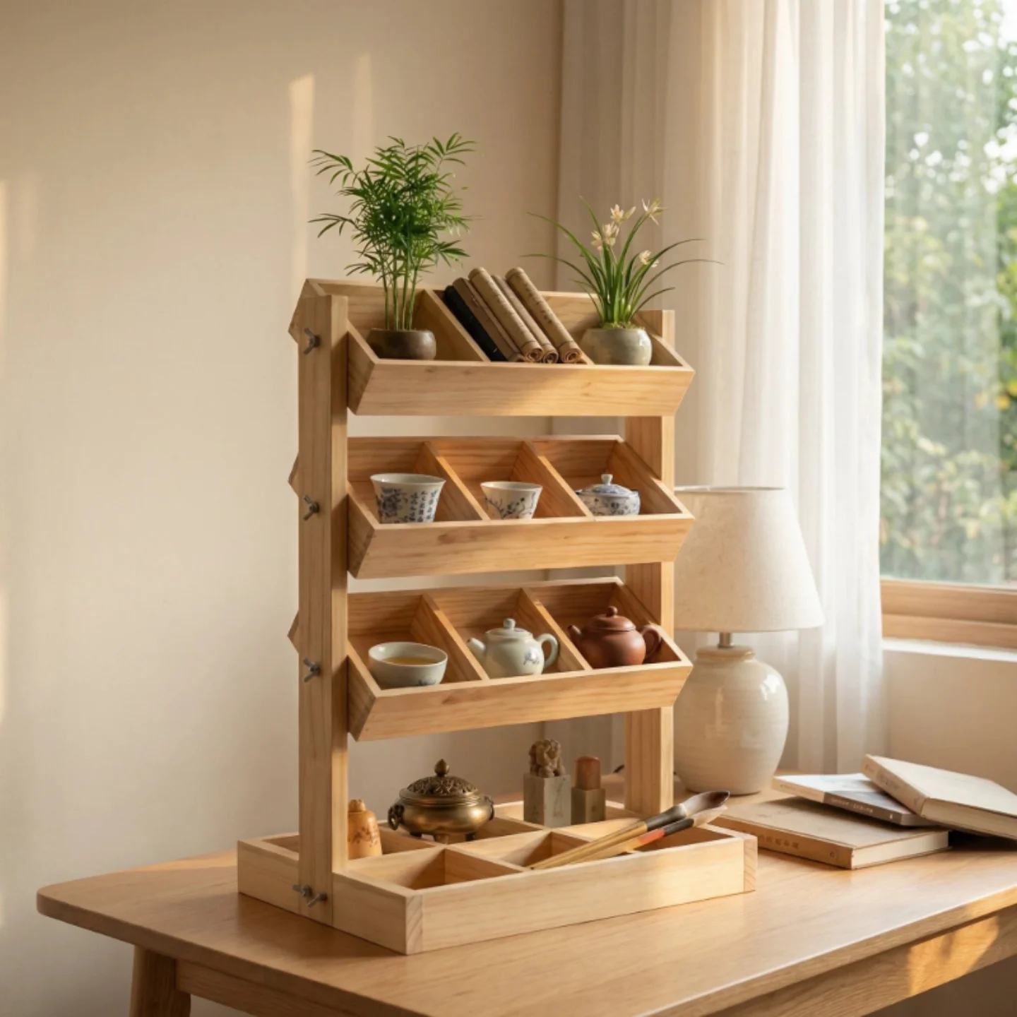 Solid Wood Vertical Inclined Storage Rack Living Room Study Dorm Kitchen Sundry Candy Figure Blind Box Separate Sort Holder