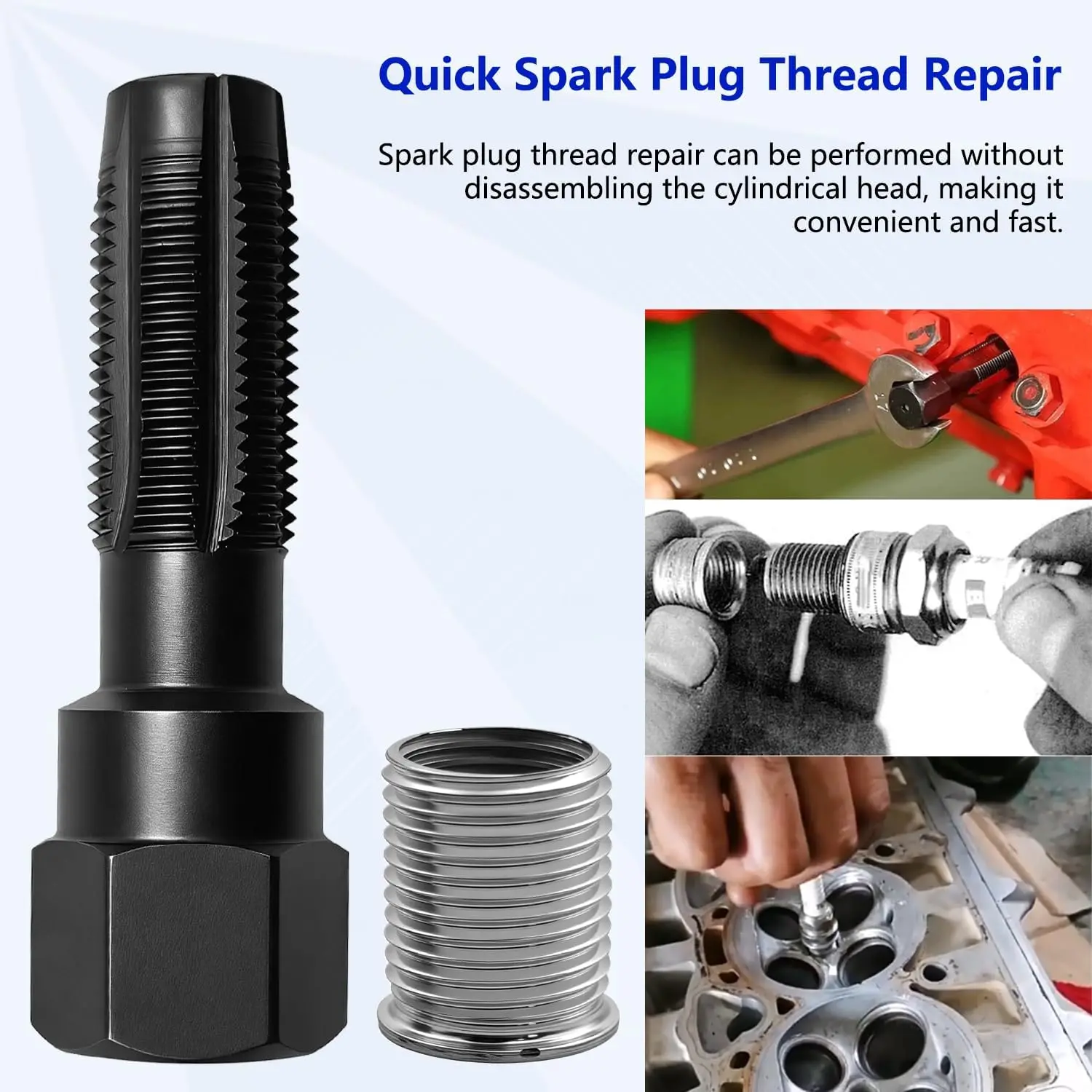14mm Cylinder Head Rethreaded Kit Spark Plug Thread Repair Kit 14mm Reamer Cylinder Thread Repair Tool Spark Plug Rethreader Kit