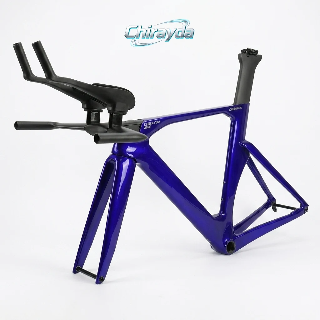 

CHIRAYDA 2026NEW T1100 Carbon Triathlon Frameset Disc Brake Aero TT Time Trial Bicycle Frame Di2 Compatible with Handlebar S/M/L