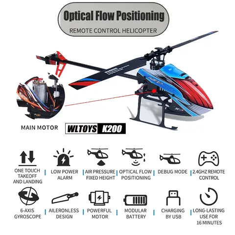 WLtoys K200 RC 헬리콥터 4CH 2.4G 원격 제어 비행기 광학 흐름 포지셔닝 공기 압력 고정 높이 비행기 장난감