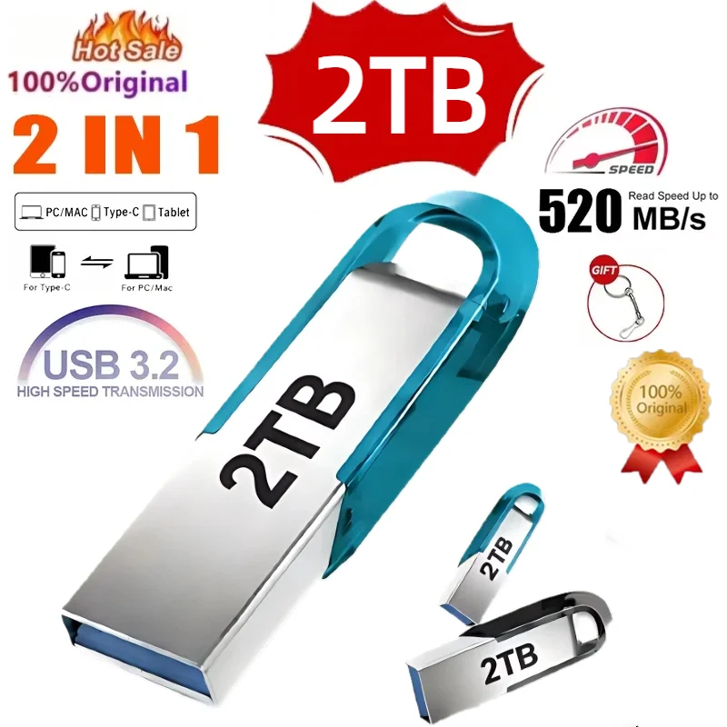 2TB USB 3.2 Flash Drives High Speed Metal Pendrive 1TB 512GB 256GB Pen Drives USB Memory Stick For Car Phone Computer PS5 2026