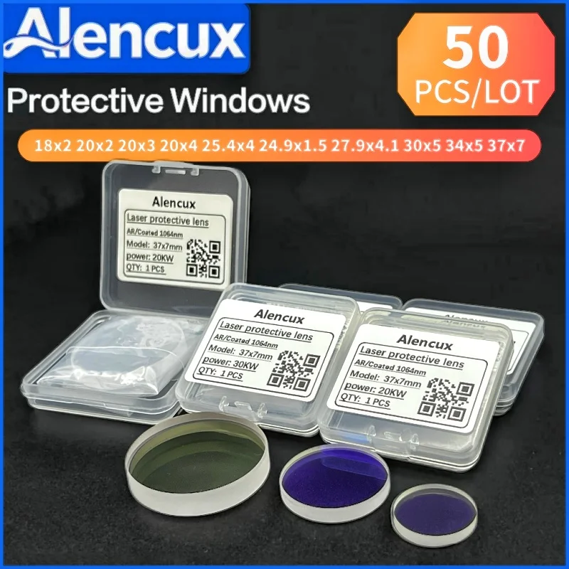 50pcs Optical Lens Laser Protective Windows 18x2 27.9x4.1 30x5 37x7 34x5 1064nm Fused Silica for Raytools WSX BOCHU Cutting Head