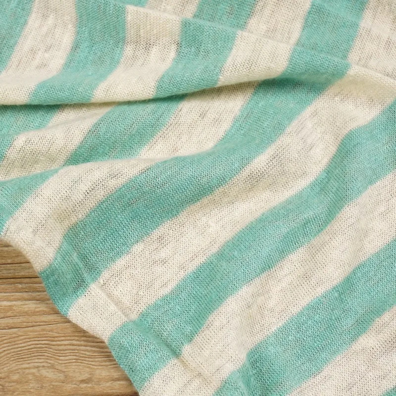 2meters-white-and-green-striped-knitted-stretch-pure-linen-fabric-breathable-skirt-t-shirt-fabric