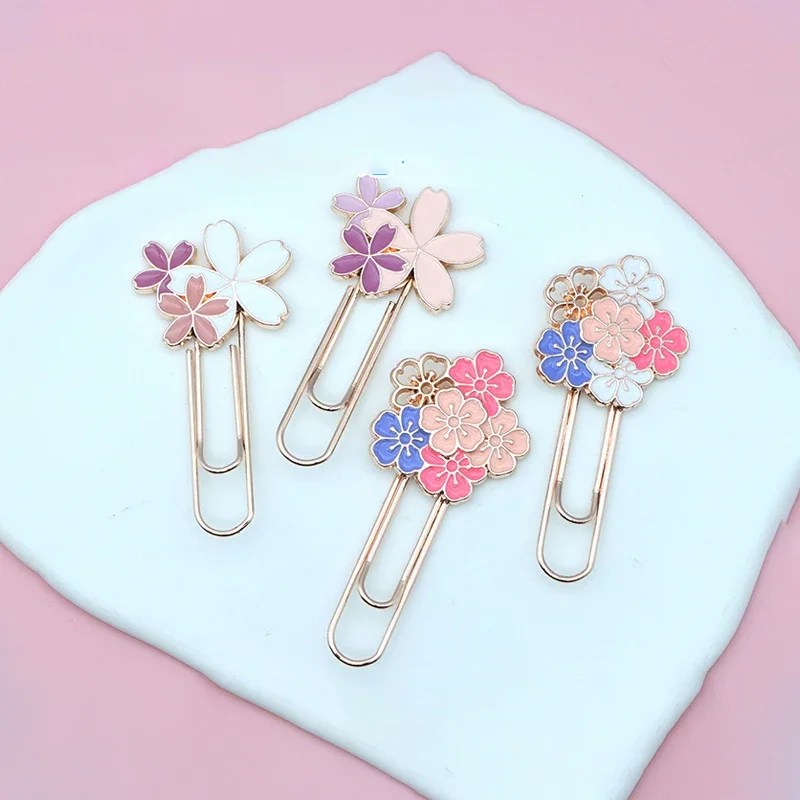 Kawaii Cherry Blossom Paper Clips Exquisite Sakura Metal Bookmarks Cute Book Page Holder Reading Tools Korean Stationery Office