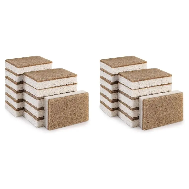 A96K-Eco-Friendly Natural Sponges For Dishes 24 Pack - Biodegradable Kitchen Sponge With Compostable Coconut Scrubber