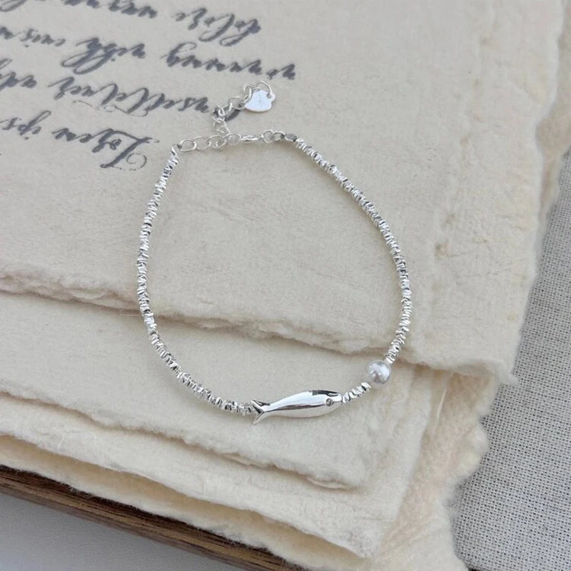 GANPUP Niedliches Fisch-Perlen-Kettenarmband für Frauen Süße Mode Neue Handkette 925 Versilbertes Schmuckgeschenk Party Alltag Pulsera – Detail 3