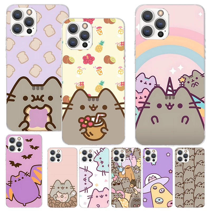 Cartoon Pusheen Cat Print Soft Case for iPhone 16 15 14 13 12 11 Pro Max Art Phone Shell XS XR X SE 7 Plus 8 Pattern Cover