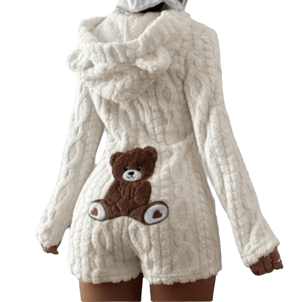Nightdress Hooded Jumpsuit Romper Nightwear Long Sleeve Warm Plush Romper Pajamas Bear Ear Women's Home Clothing Night Wear