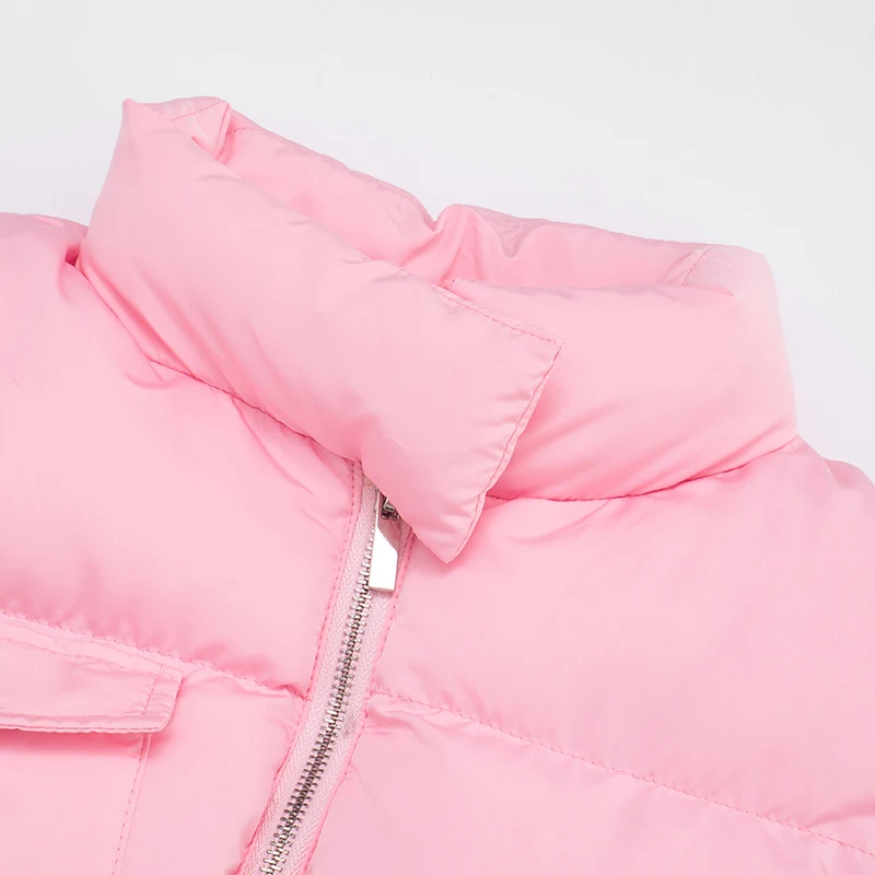 CUTENOVA Herfst/Winter Dames Snoepkleurige Opstaande Kraag Jas Slanke Vest Jas Korte Lengte Rits-Voor Taille Warme Zakken Jas