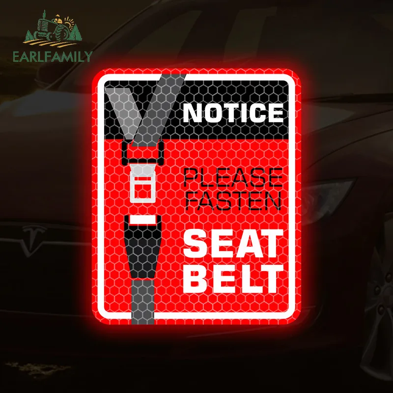 

EARLFAMILY Fasten Your Seat Belts Reflective Car Sticker Cartoon Warning Scratch-Proof Waterproof JDM Decal Windows Trunk Decor