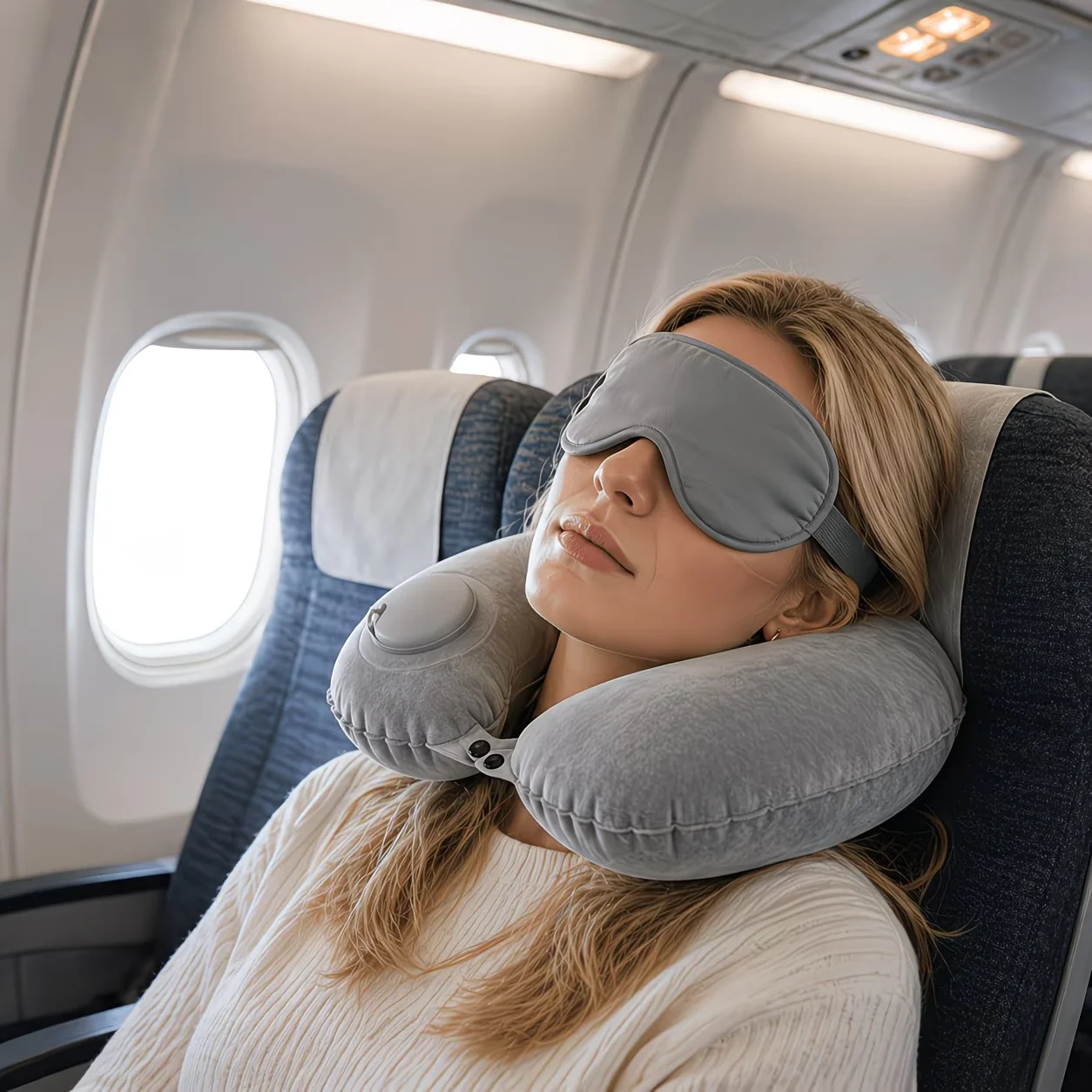 Aufblasbares Reise-Nackenkissen, U-förmiges Tragbares Nackenkissen mit Kompakter Aufbewahrung, Handwaschbares Reisekissen – Detail 3