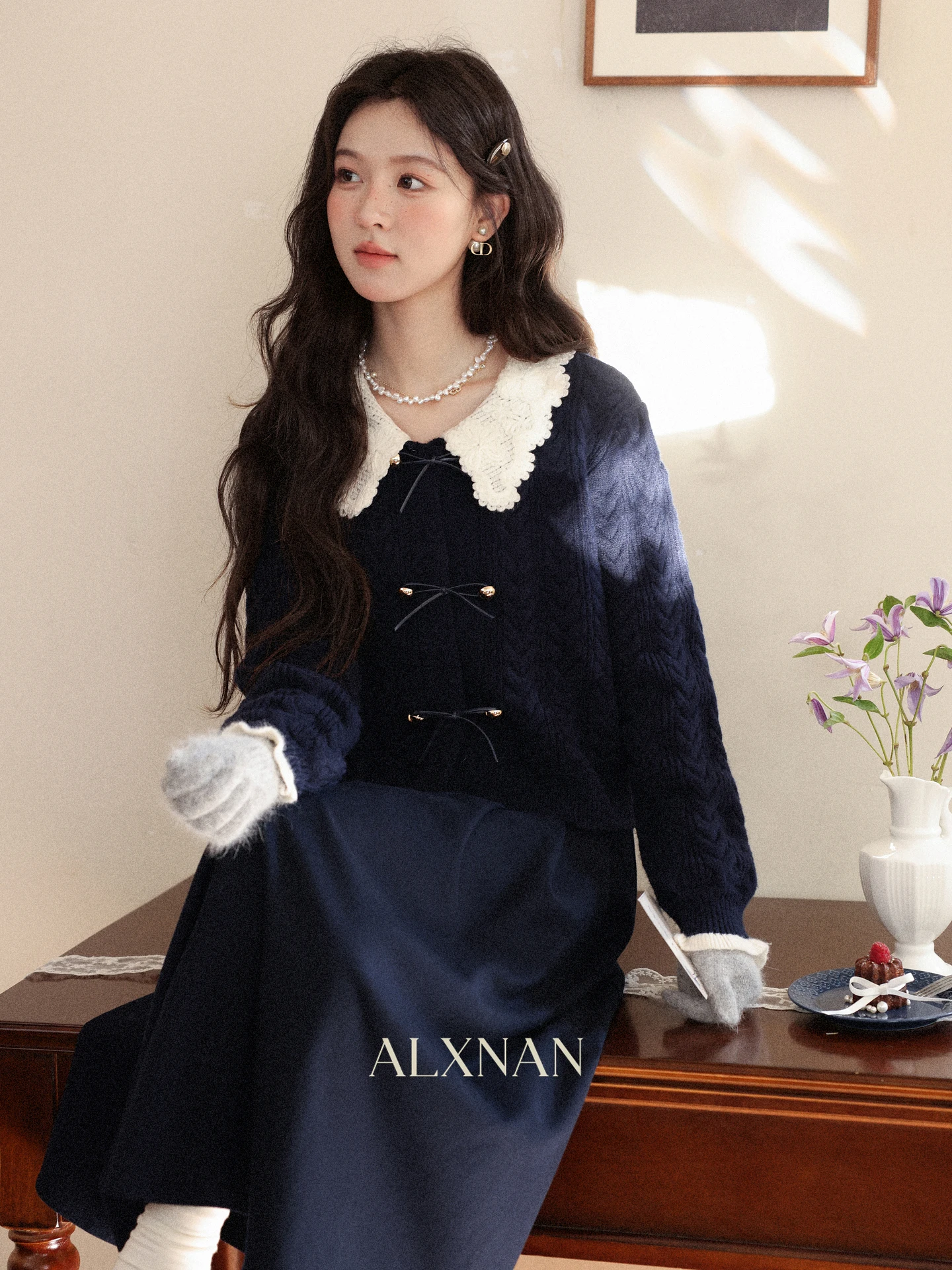 

South Deer Blue Tone Sweater Midi Skirt Two Piece Set Autumn Winter Korean Sle Women's Faion Set Casual Long Sve ...