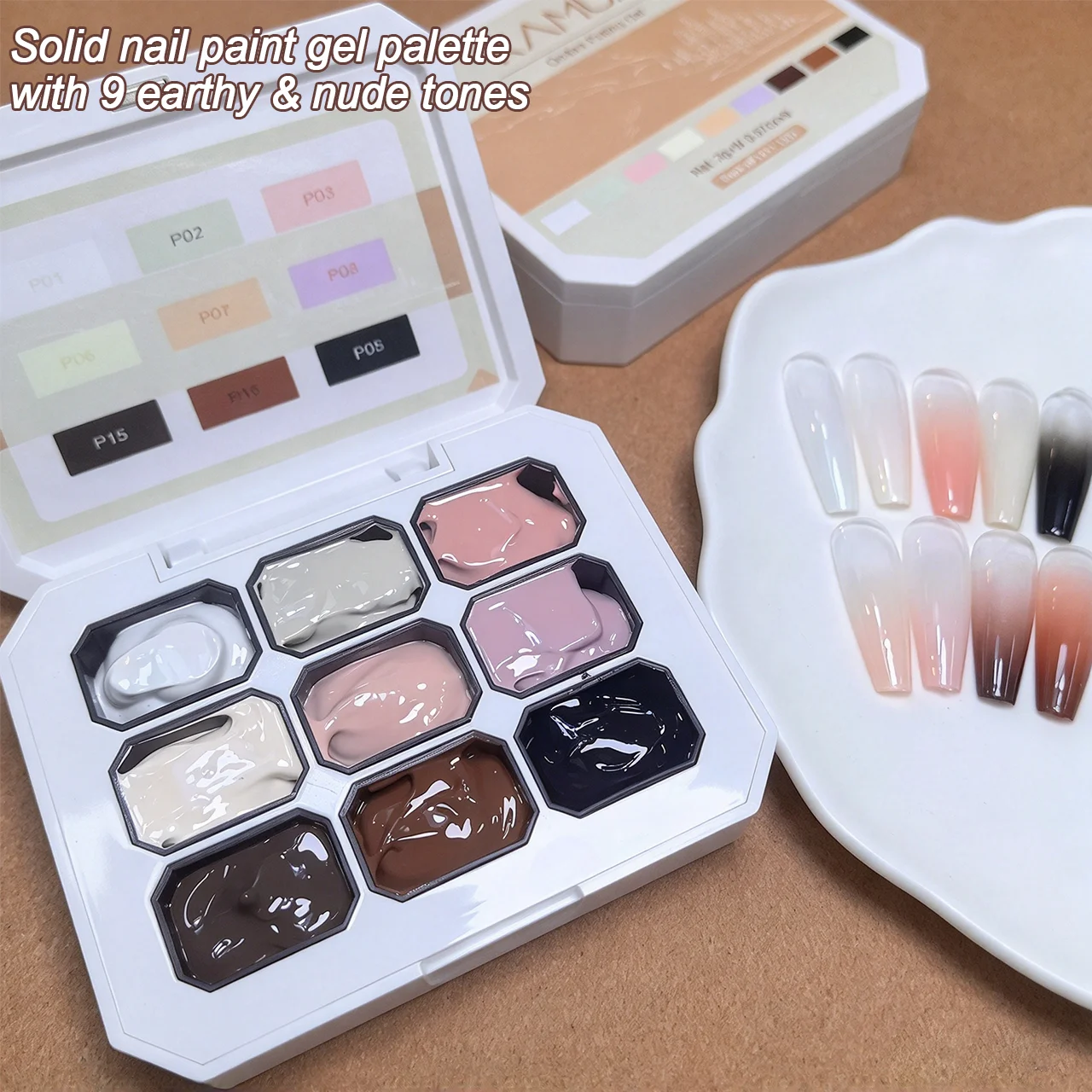 KAMUA 9 Colors Ombre Painting Gel with Sponge Tool Gradient Patting Gel DIY Semi Permanent UV Nail Art Drawing Gel for Manicure