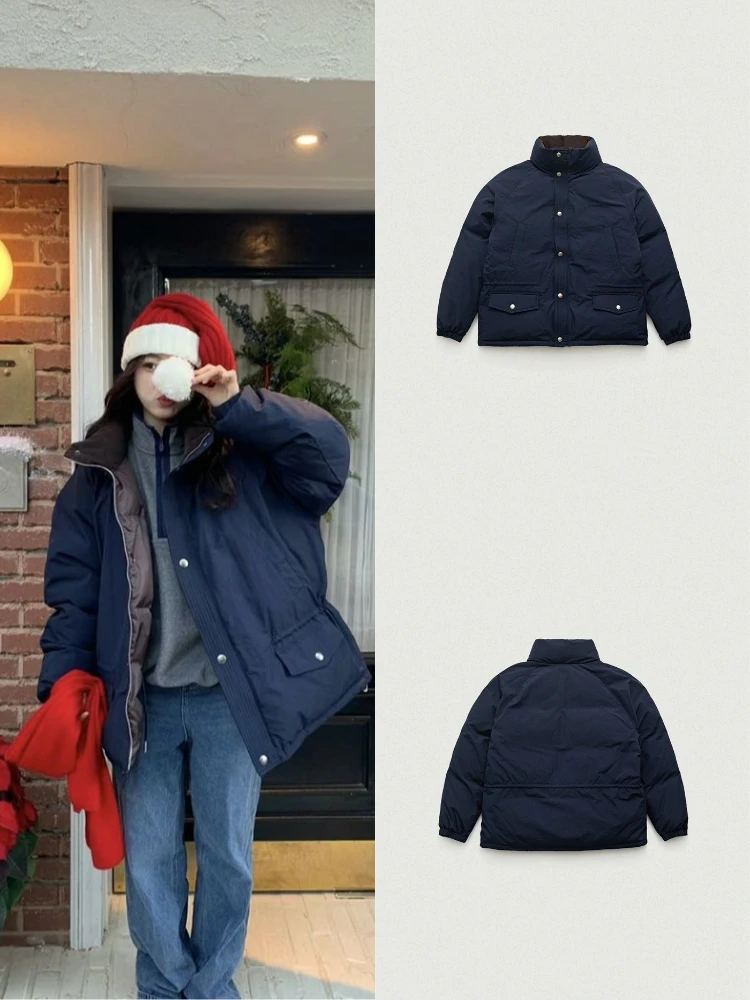 East Gate Eight Milk Home Zhaorongna ياقة واقفة أسفل Jaet المرأة الدافئة فضفاضة عارضة الخبز Sle النايلون ملء الأوز الأبيض...