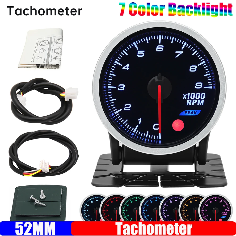 

7 Color Light 52mm Tachometer Water Oil Temperature Oil Press Meter Air Fuel Ratio Vacuum Turbo Boost Gauge for Gasoline Car 12V