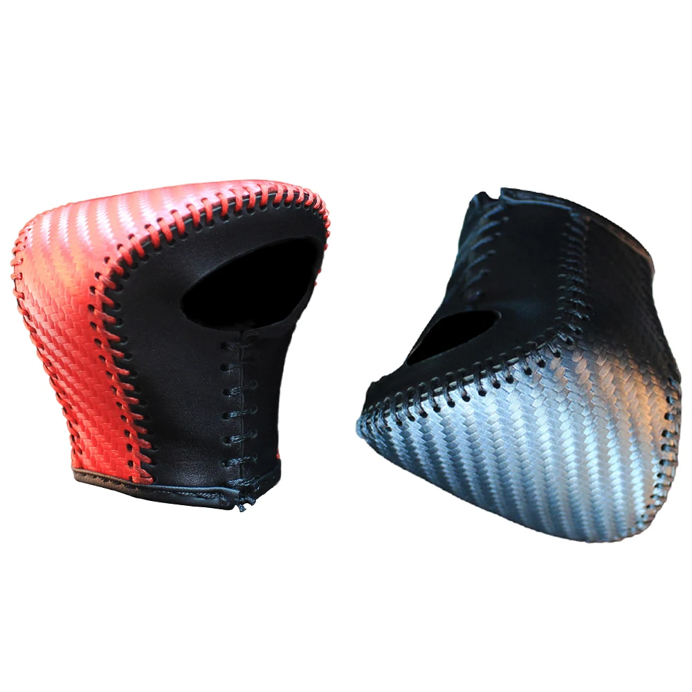 PU Leather Gear Shift Knob Cover Handball Trim Carbon Fiber Black/Red For Lexus UX250h UX200 ES350 2019 2020 2021 2022 2023